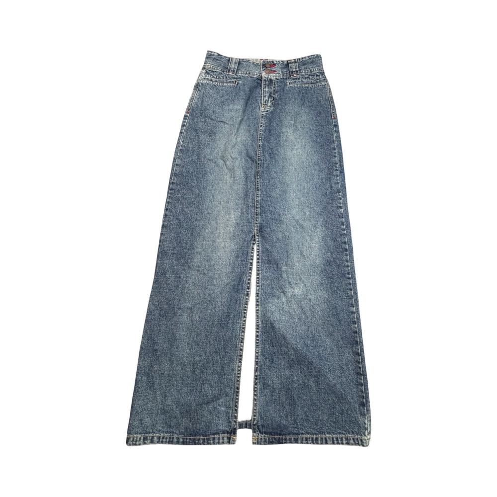 Unionbay Denim Maxi Skirt Womens 0 Blue Long A-Line Front Slit Cotton Vintage
